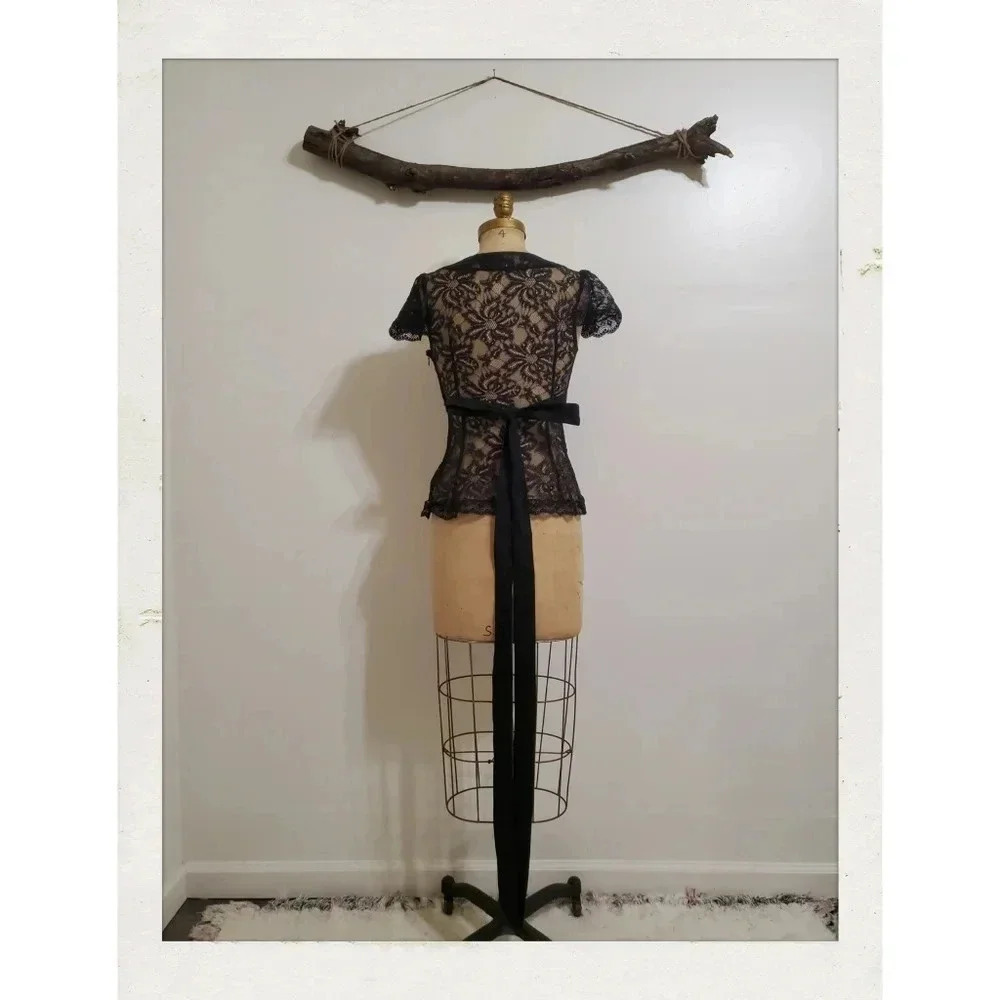✨HOST PICK✨Dolce & Gabbana | D&G Black Floral Lace Bustier Flutter Sleeve Blouse